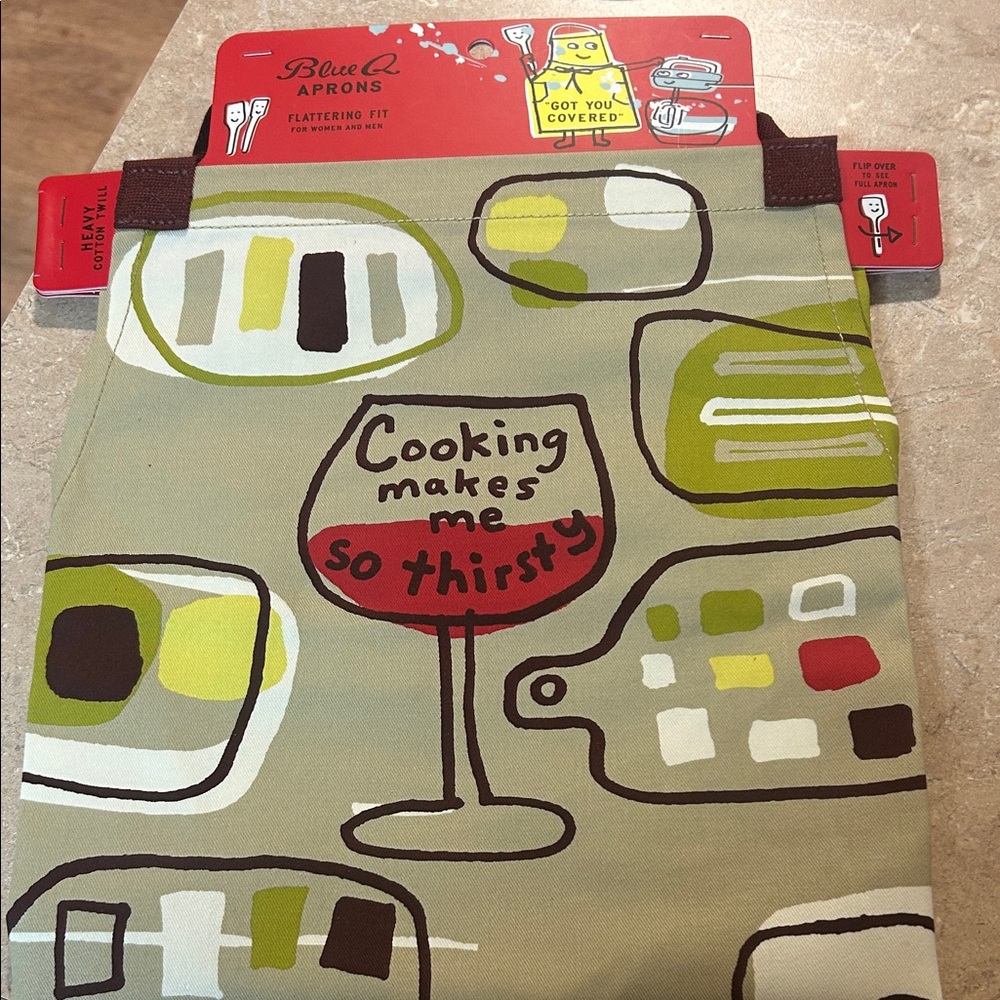 Blue Q Apron with Colorful Wine Glass Design